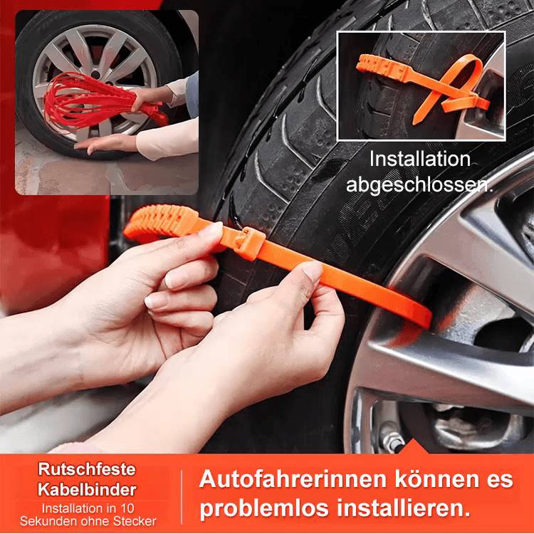 Kabelbinder-ähnliche Autoreifen-Rutschfestheitsbänder – Manuelle Befestigung, für alle Straßenarten geeignet