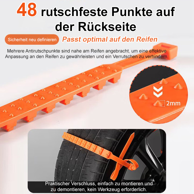 Kabelbinder-ähnliche Autoreifen-Rutschfestheitsbänder – Manuelle Befestigung, für alle Straßenarten geeignet