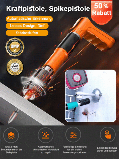 🔥Nagelpistole: Bohrt/schlägt durch Stahl problemlos-✅20x einfacher als herkömmliche Werkzeuge-Ein Druck –🎯 Nagel sitzt perfekt