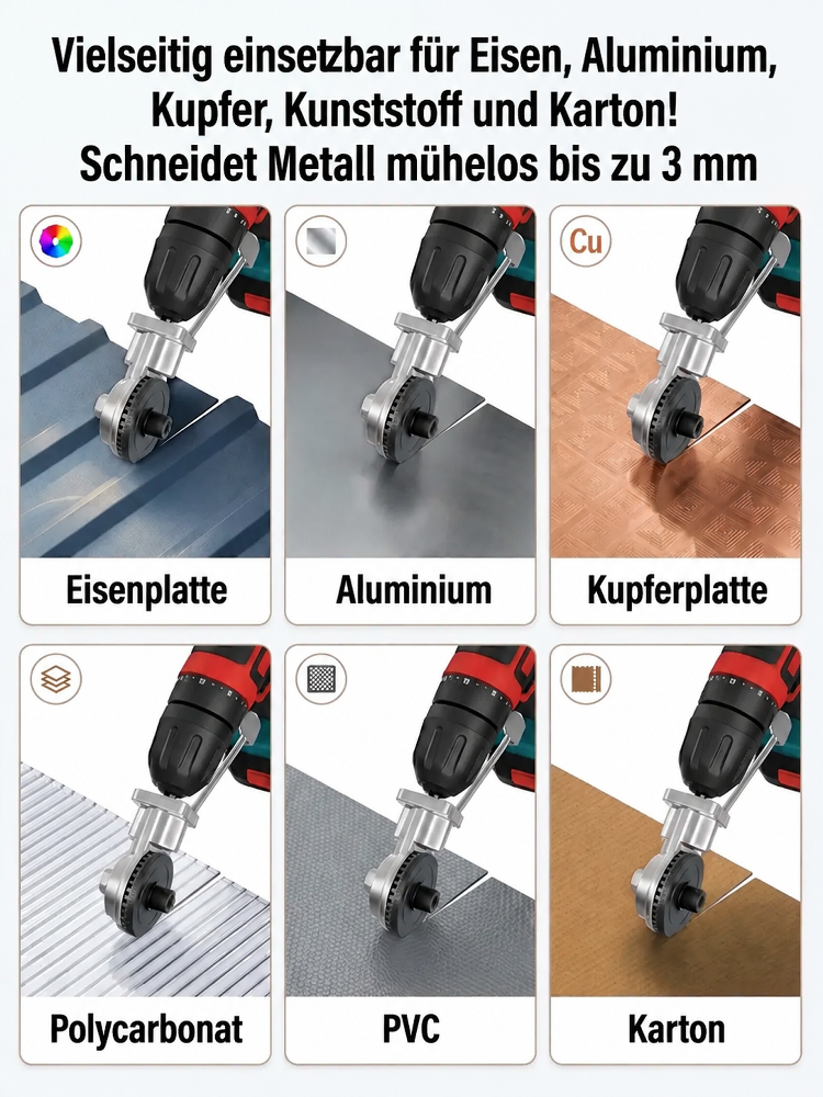 Blechschneider für Bohrmaschine。Verwandle deine alte Bohrmaschine in eine Profi-Schneidemaschine – für den Preis eines Mittagessens