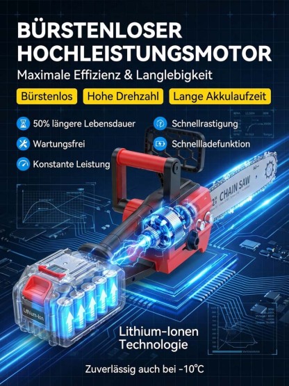 ⚡3-Sekunden-Kettensäge! Hochleistungs-Lithium-Ionen-Kettensäge mit extra langer Akkulaufzeit
