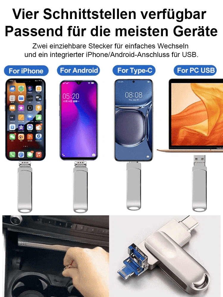 ⚡Militärstandard 64TB SSD |  550 MB/s | IP68 & AES-256 geschützt. 4-in-1 USB-Stick zur Speichererweiterung für Mobiltelefone