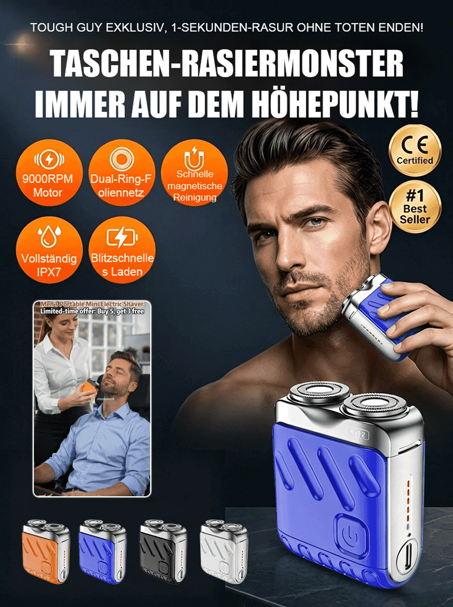 1 Sekunde – perfekt rasiert! Kein Schnitt, keine Verletzung – Perfekt für Bart, Achseln & Intimbereich ✨ Rotierender elektrischer Doppelklingen-Rasierer