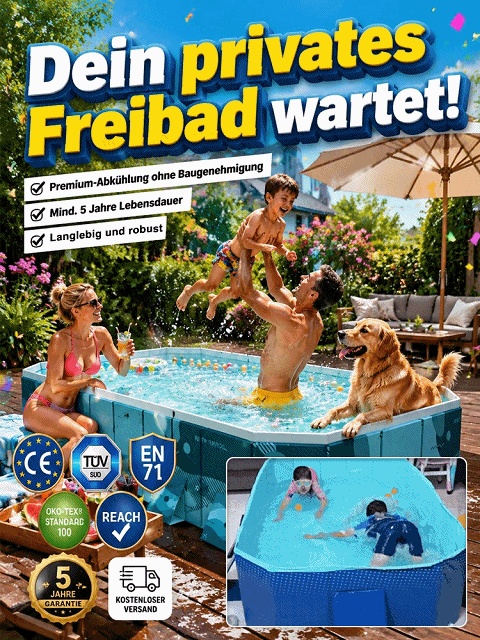 Kein Aufpumpen nötig! Faltbarer Extra-Großer Pool: In 10 Sekunden wird dein Garten zum Wasserpark!