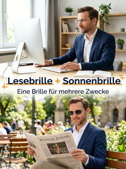 Schluss mit Brillenwechsel! [Für alle Altersgruppen geeignet] Rahmenlose, zoomfähige und farbwechselnde Lesebrille