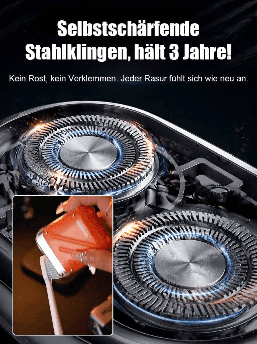 1 Sekunde – perfekt rasiert! Kein Schnitt, keine Verletzung – Perfekt für Bart, Achseln & Intimbereich ✨ Rotierender elektrischer Doppelklingen-Rasierer