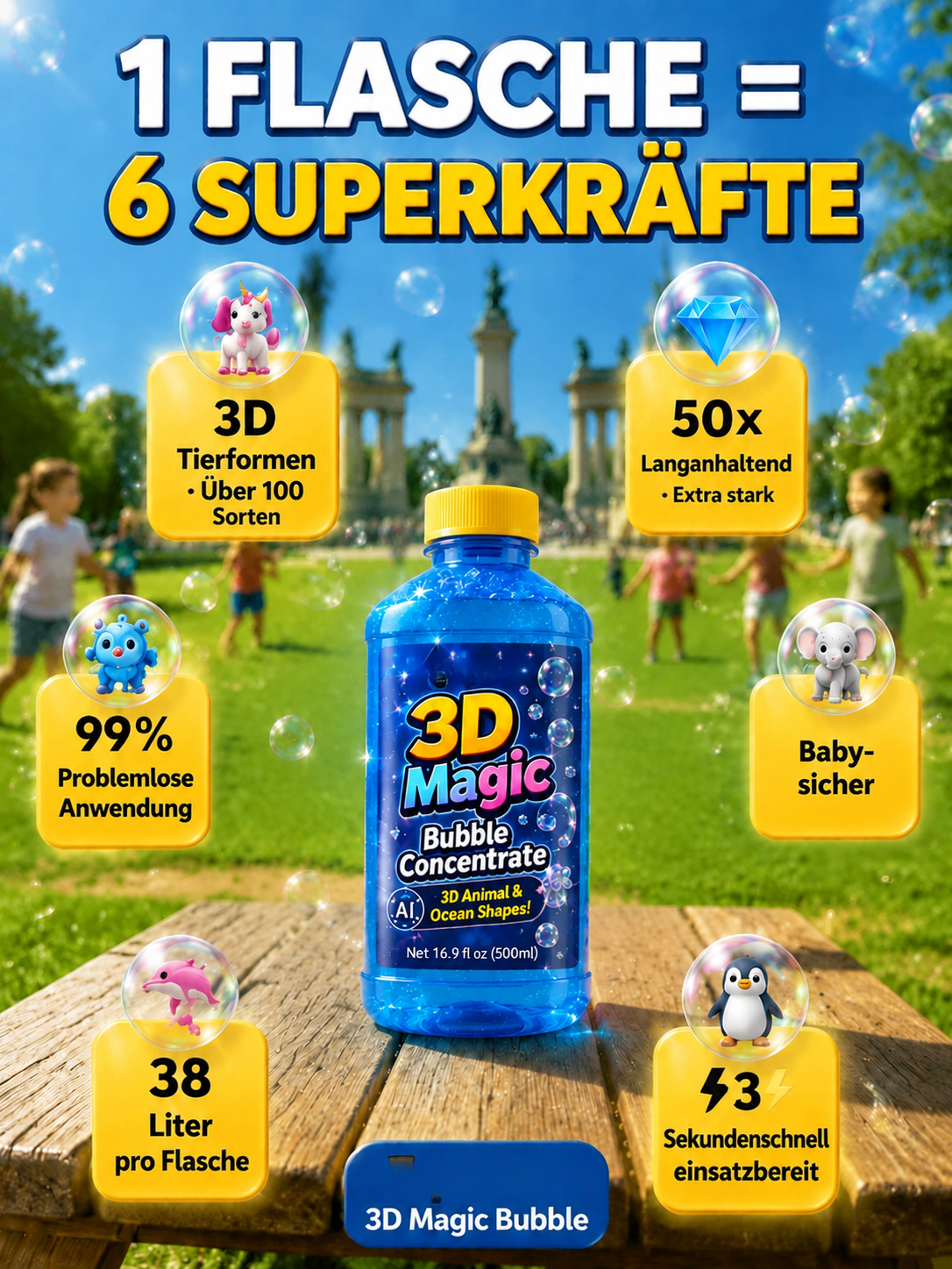 Topacme® Super 3D-Zauberblasen-Konzentrat – Tier- & Ozean-Fantasie-Motto