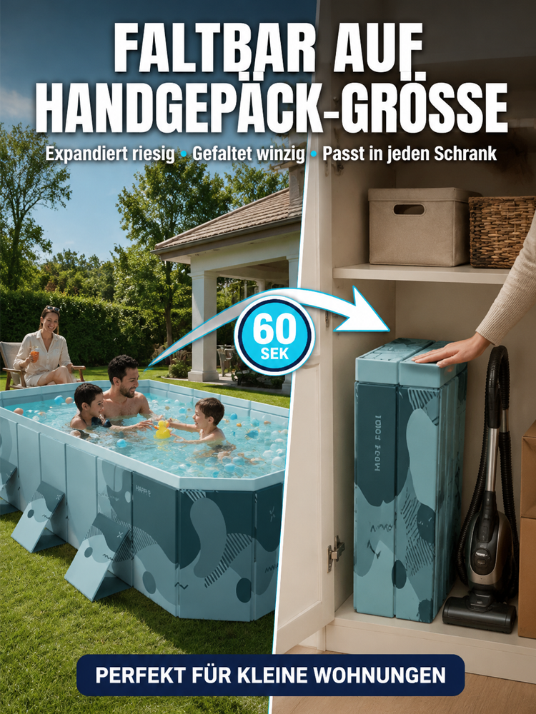 Kein Aufpumpen nötig! Faltbarer Extra-Großer Pool: In 10 Sekunden wird dein Garten zum Wasserpark!