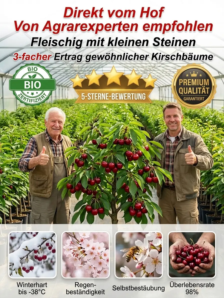 【100% Anwachsgarantie】 4J XXL Regina Süßkirschbaum | Kräftige 2-jährige Setzlinge | Ernte bereits im ersten Jahr | Ideal für Balkon und Garten | Winterhart bis -20°C 🍒