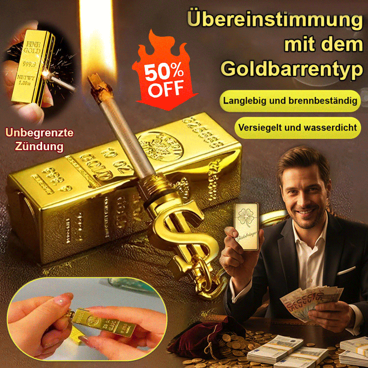 Kreativer Anhänger 📀Goldenes Feuerzeug fürs Leben – 100.000 Zündungen, wind- & wasserdicht!✨️