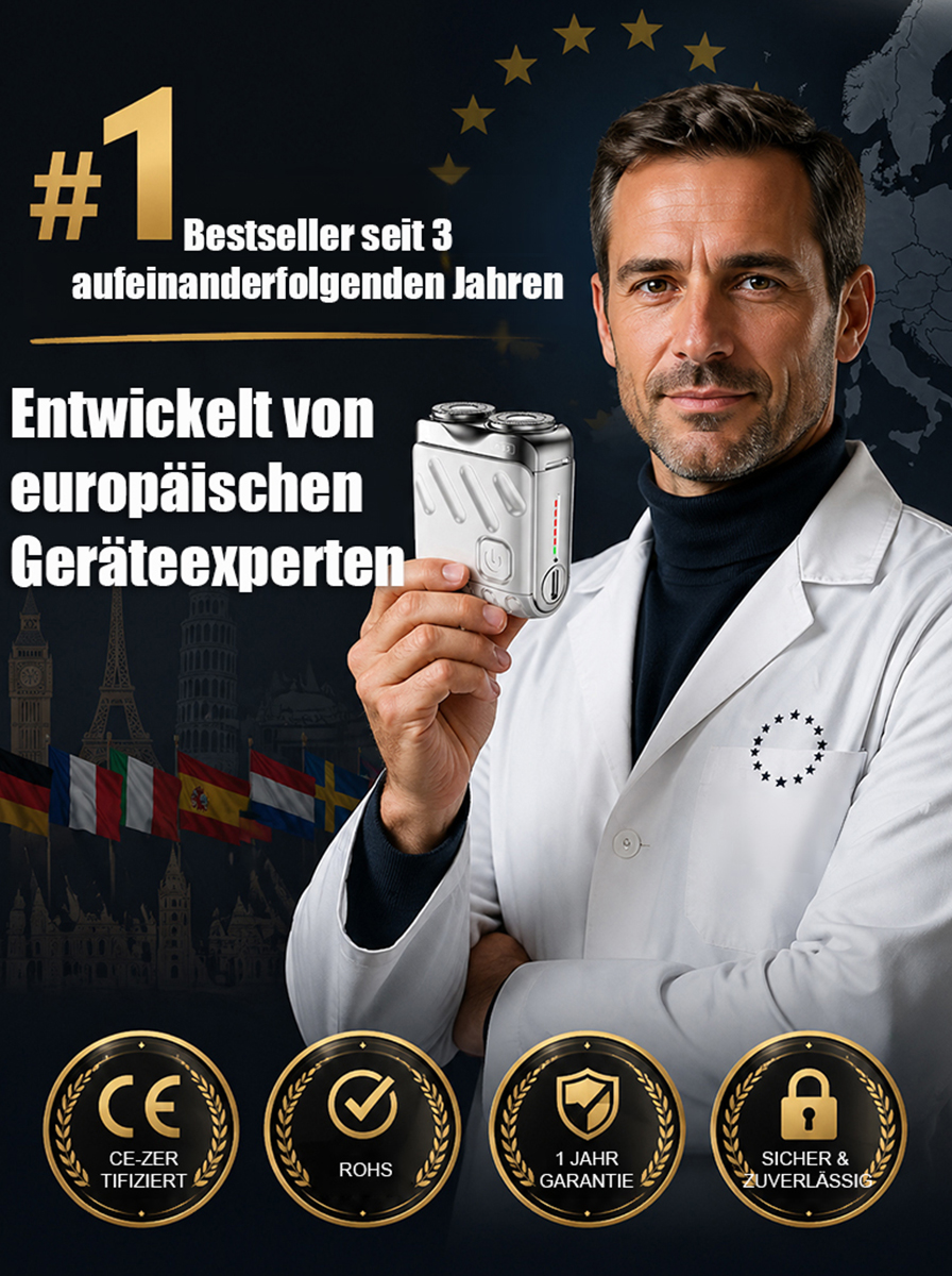 1 Sekunde – perfekt rasiert! Kein Schnitt, keine Verletzung – Perfekt für Bart, Achseln & Intimbereich ✨ Rotierender elektrischer Doppelklingen-Rasierer