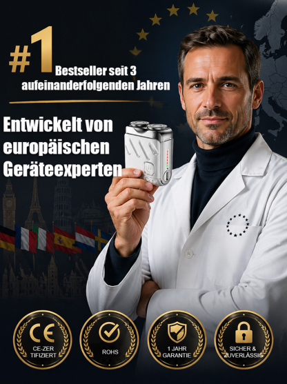 1 Sekunde – perfekt rasiert! Kein Schnitt, keine Verletzung – Perfekt für Bart, Achseln & Intimbereich ✨ Rotierender elektrischer Doppelklingen-Rasierer