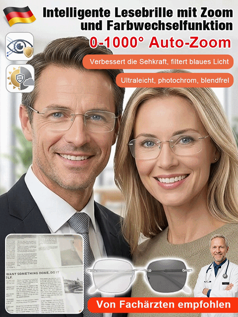 [Jena Optik Technologie] Intelligente Zoom-Gleitsichtbrille | Hochwertige Geschenkbox Lesebrille I Automatische Schärfe für Nah + Fern | 4-in-1 inkl. Sonnenbrille + Blaulichtfilter 👓☀️