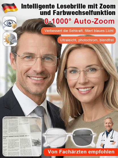[Jena Optik Technologie] Intelligente Zoom-Gleitsichtbrille | Hochwertige Geschenkbox Lesebrille I Automatische Schärfe für Nah + Fern | 4-in-1 inkl. Sonnenbrille + Blaulichtfilter 👓☀️