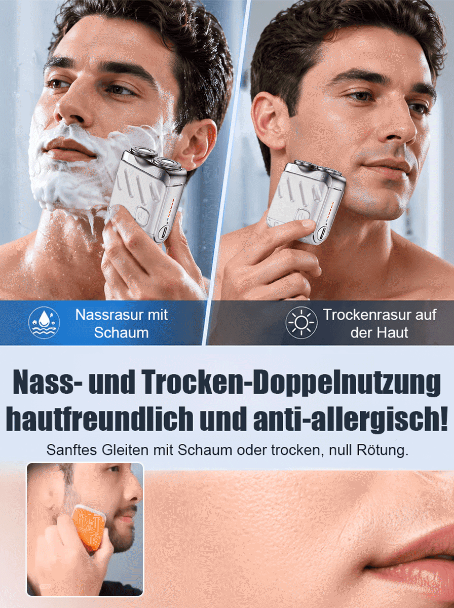 1 Sekunde – perfekt rasiert! Kein Schnitt, keine Verletzung – Perfekt für Bart, Achseln & Intimbereich ✨ Rotierender elektrischer Doppelklingen-Rasierer