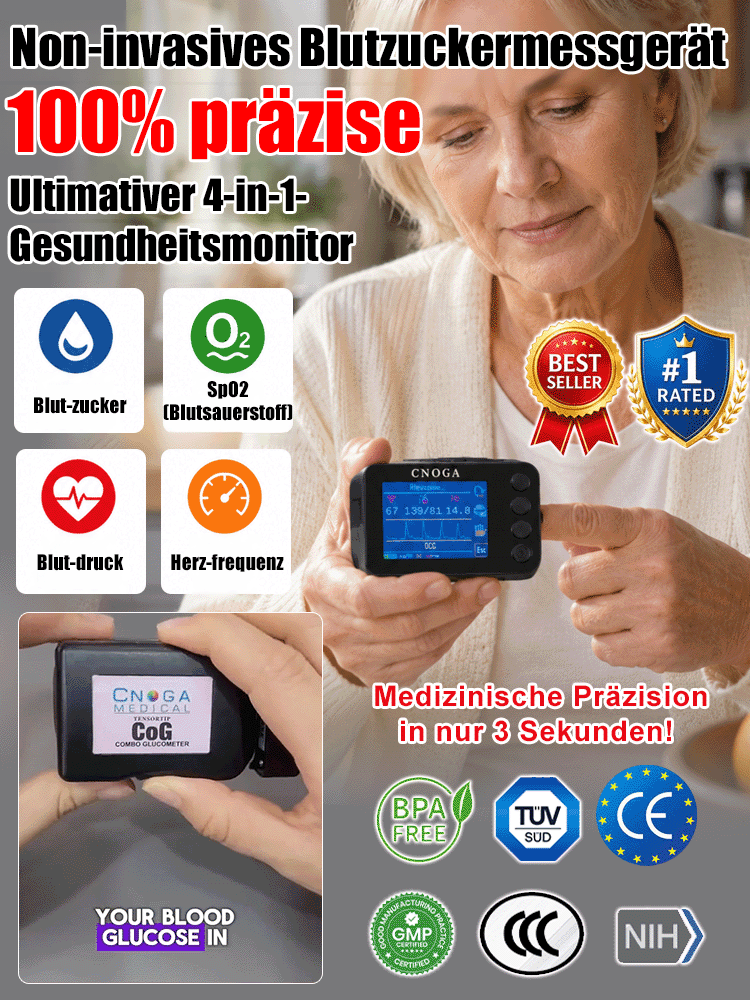 Ganz ohne Nadelstich! Fingertip-Pulsoximeter 🚀 Blutzucker, Blutdruck & Sauerstoff in 3s prüfen!
