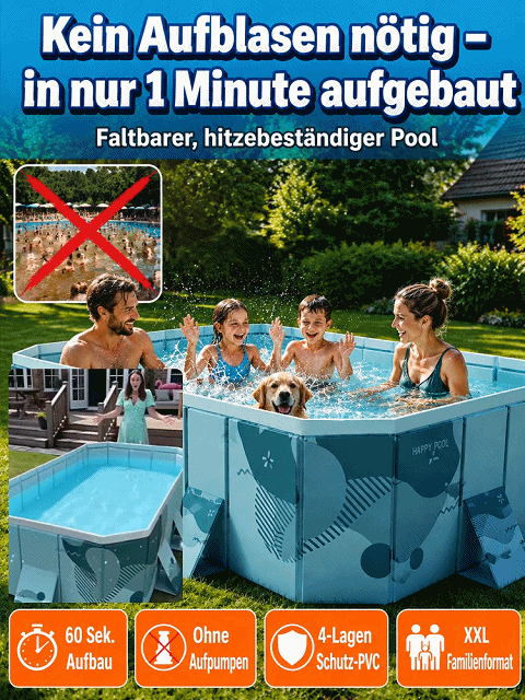 Kein Aufpumpen nötig! Faltbarer Extra-Großer Pool: In 10 Sekunden wird dein Garten zum Wasserpark!