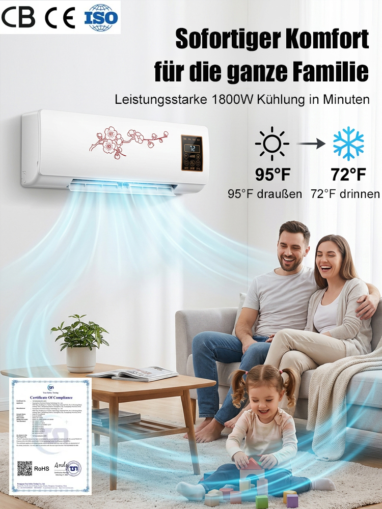 ❄️ Wand-Klimagerät – Kein Außengerät erforderlich 🏠 In 5 Minuten installiert - Ohne Bohren & Handwerker 🔥 Heizen & Kühlen in einem