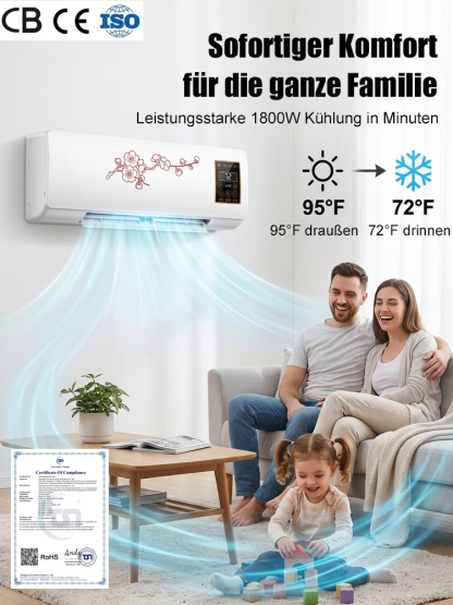 ❄️ Wand-Klimagerät – Kein Außengerät erforderlich 🏠 In 5 Minuten installiert - Ohne Bohren & Handwerker 🔥 Heizen & Kühlen in einem