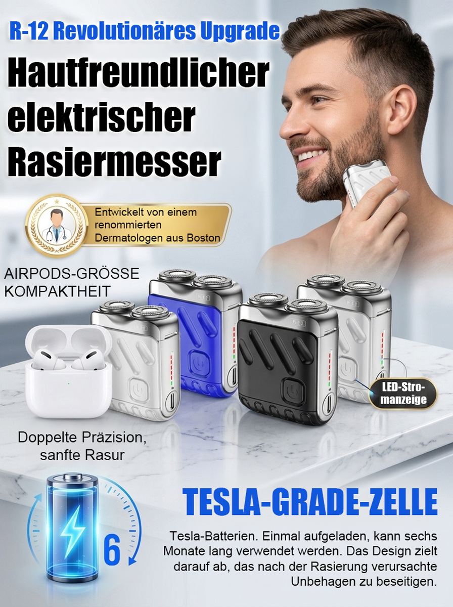 1 Sekunde – perfekt rasiert! Kein Schnitt, keine Verletzung – Perfekt für Bart, Achseln & Intimbereich ✨ Rotierender elektrischer Doppelklingen-Rasierer