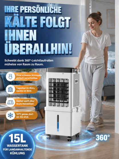 Mobile Eis-Klimaanlage mit 15L Doppel-Tank ❄️ 3-Sekunden Sofortkühlung auf 6°C | Kein Bohren, kein Schlauch, kein Kompressor