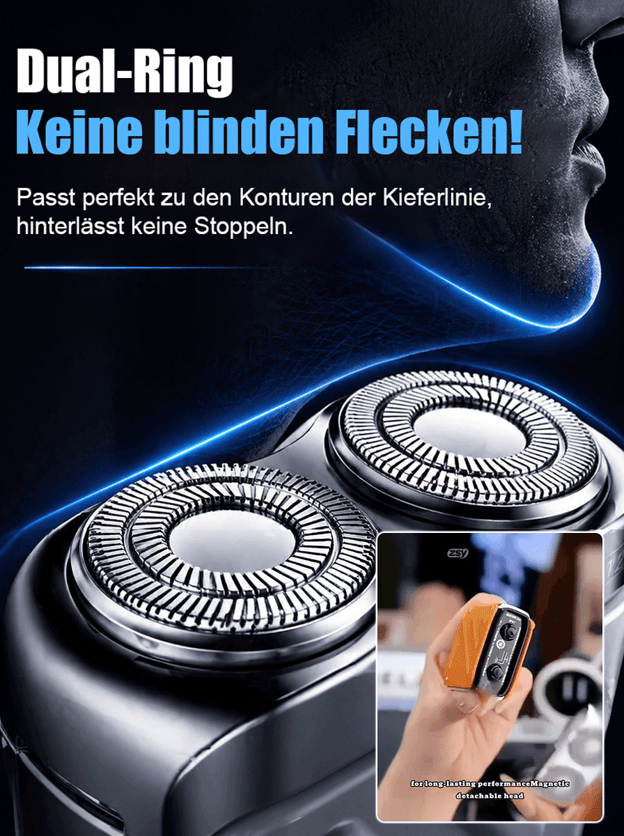 1 Sekunde – perfekt rasiert! Kein Schnitt, keine Verletzung – Perfekt für Bart, Achseln & Intimbereich ✨ Rotierender elektrischer Doppelklingen-Rasierer