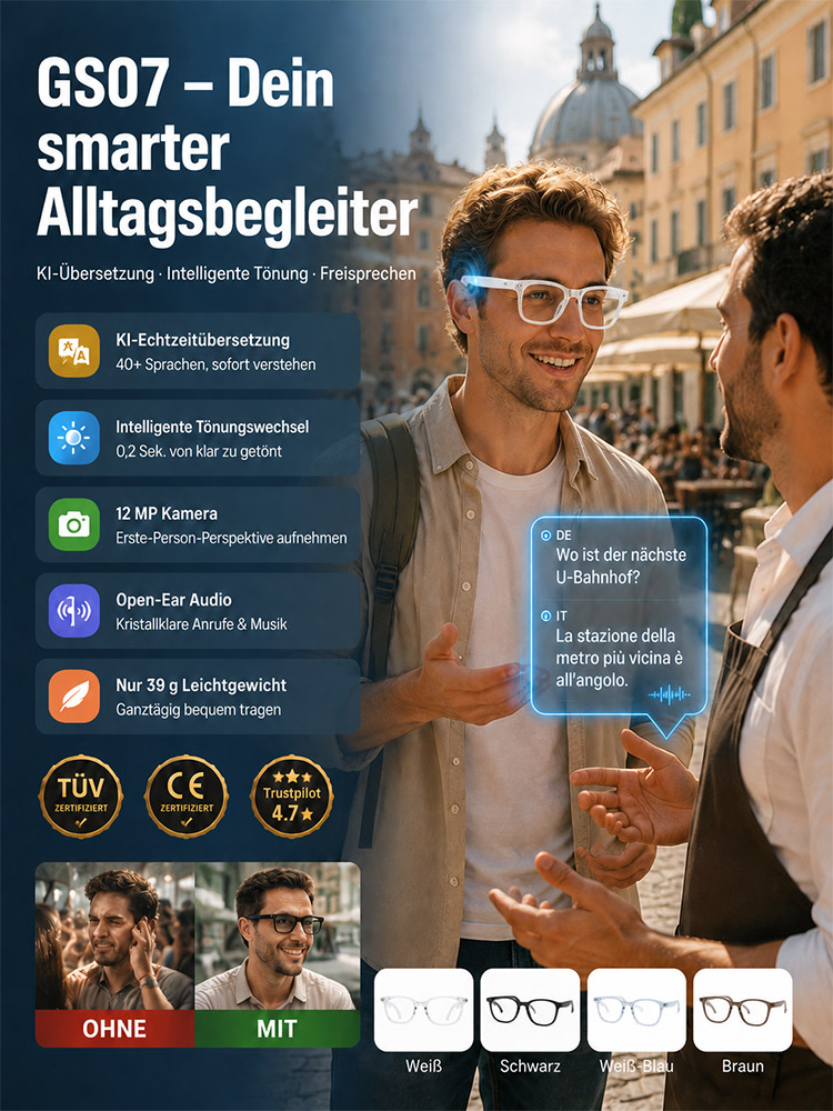 Intelligent anpassbare Farbwechsel-AI-Brille: Echtzeit-KI-Übersetzung, AR-Navigation & 4K-Kamera aus Kohlefaser