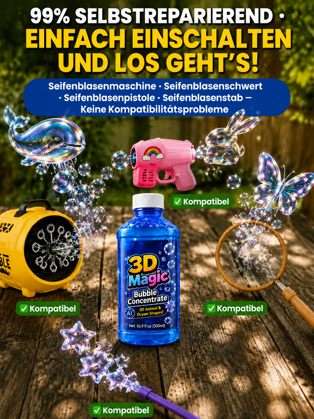 Topacme® Super 3D-Zauberblasen-Konzentrat – Tier- & Ozean-Fantasie-Motto