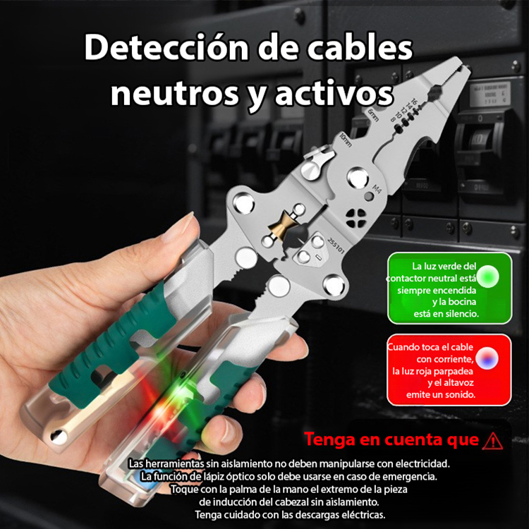【¡Una sola pieza con ¡14 funciones!】Alicate plegable, probador eléctrico, desarmador y pelacables… ¡todo en uno!