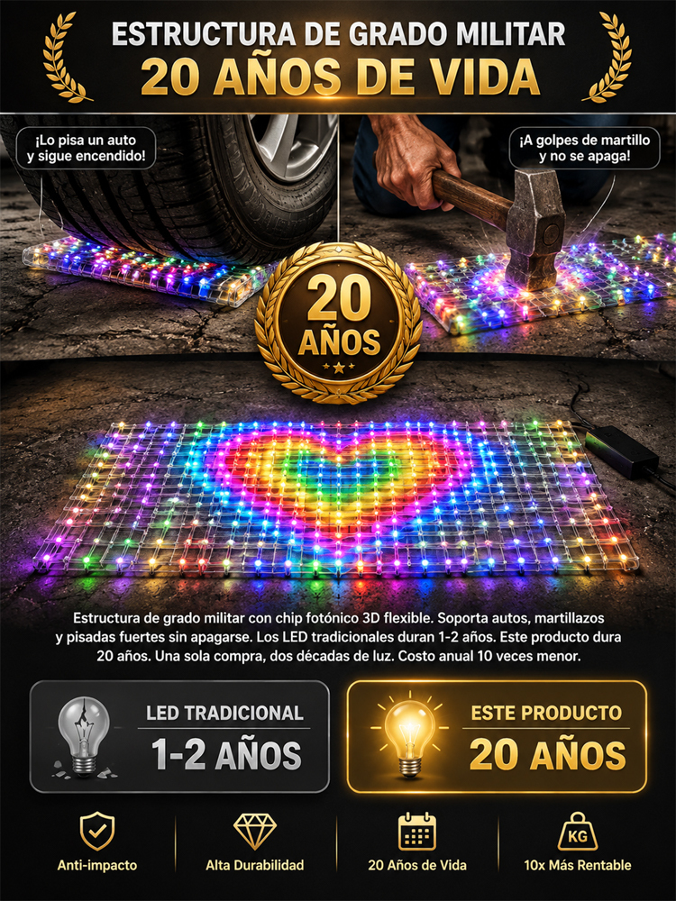 3D Holográfico Multicolor Cadena de Luces Matriciales | +100 Temas Dinámicos y Texto DIY | Instálalo en 1 min