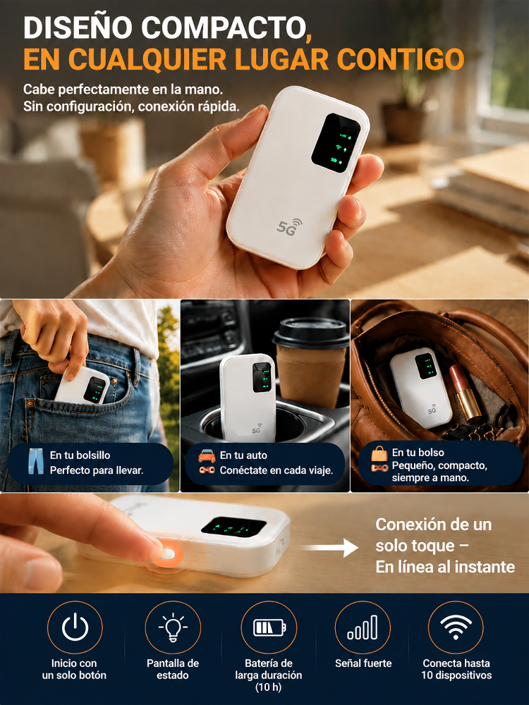 【¡Sin tarjeta SIM y sin configuración!】WiFi portátil de bolsillo — ¡Internet 5G Ilimitado al Instante!
