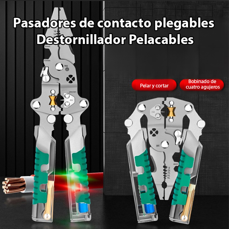 【¡Una sola pieza con ¡14 funciones!】Alicate plegable, probador eléctrico, desarmador y pelacables… ¡todo en uno!