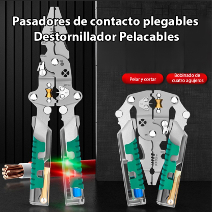 【¡Una sola pieza con ¡14 funciones!】Alicate plegable, probador eléctrico, desarmador y pelacables… ¡todo en uno!