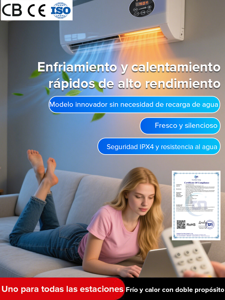 【Sin unidad exterior, instalación libre de perforaciones】Aire acondicionado de pared para uso doméstico, frío y calor