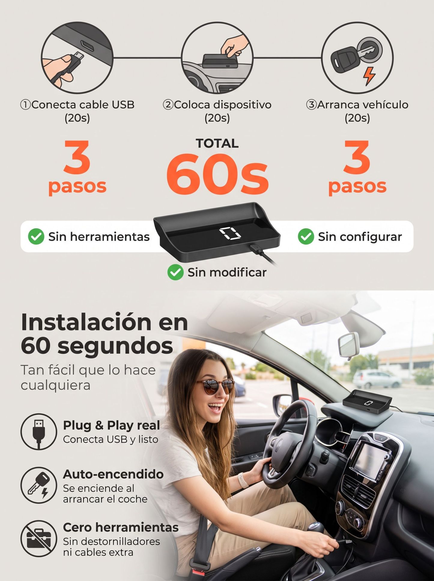 ¡En solo 1 segundo, cualquier auto se convierte en un Navegador con IA!【Copiloto Inteligente HUD】Queda perfecto en cualquier vehículo, ya sea auto, SUV, pickup o camper