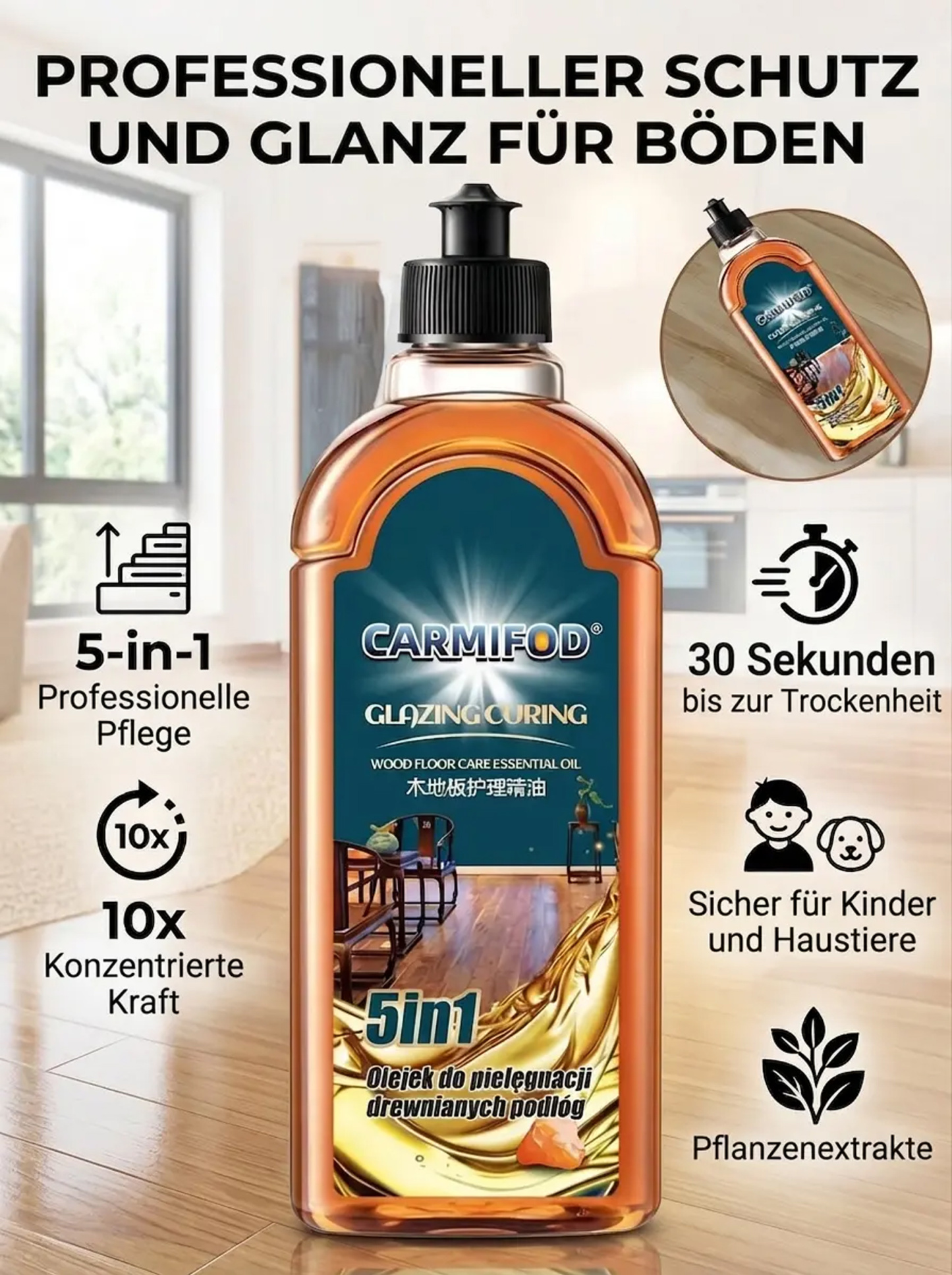 ✨ 3 Sekunden Anwendung – 20 Jahre alter Holzboden wird wie neu!Bodenaufhellungsreiniger für effiziente Reinigung + tiefe Pflege