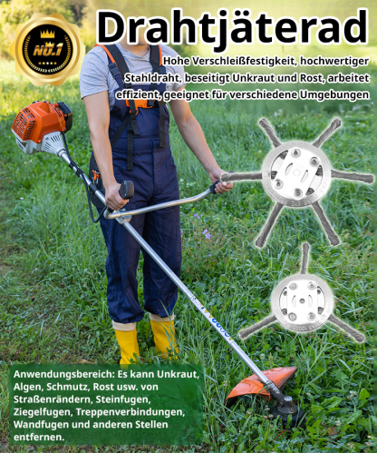 [10 JAHRE OHNE WECHSEL] Verschleißfreies Hochkohlenstoffstahl-Jäterad – Universell passend für alle Motorsensen!