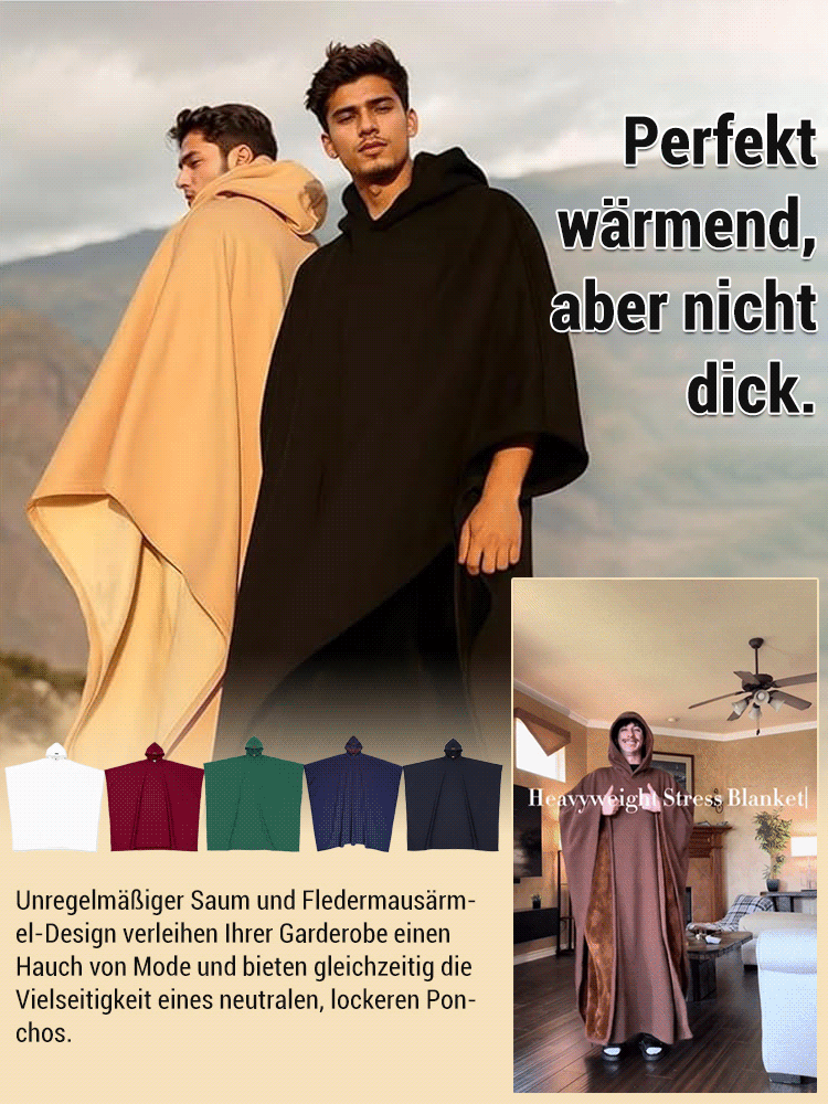 Kapuze mit Knöpfen, lockerer Wollmantel, Unisex.