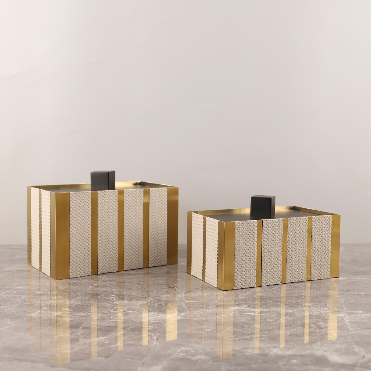 Minimalist metal woven leather jewelry box storage box