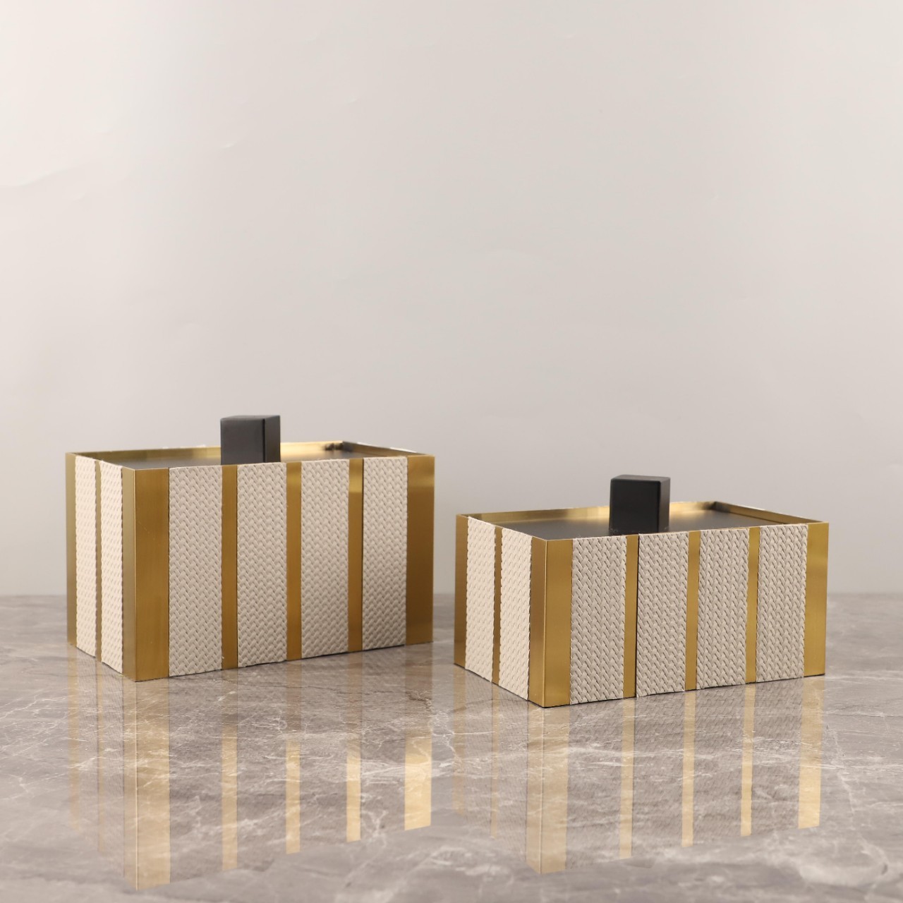 Minimalist metal woven leather jewelry box storage box