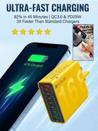 Charge 50% faster! PD 30W & QC 3.0 for 8 devices simultaneously ⚡The charging station of 2026: One hub for everything – from iPhone to laptop 📱💻Safe fast charging: Intelligent chips protect your batteries around the clock 🛡️