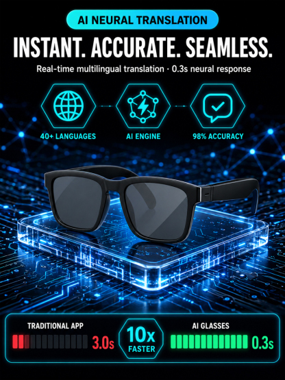 AI Smart Bluetooth Glasses | Autofocus Vision, 144-Language Translation & 4K Camera!