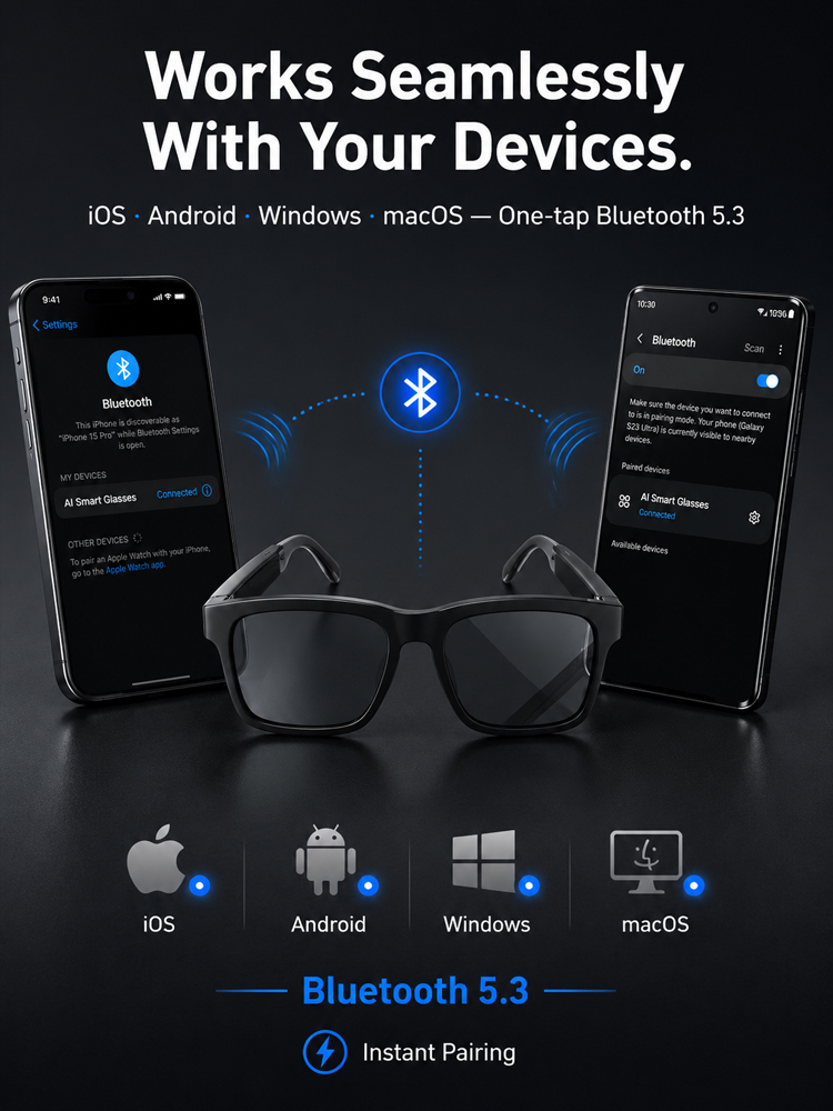 AI Smart Bluetooth Glasses | Autofocus Vision, 144-Language Translation & 4K Camera!