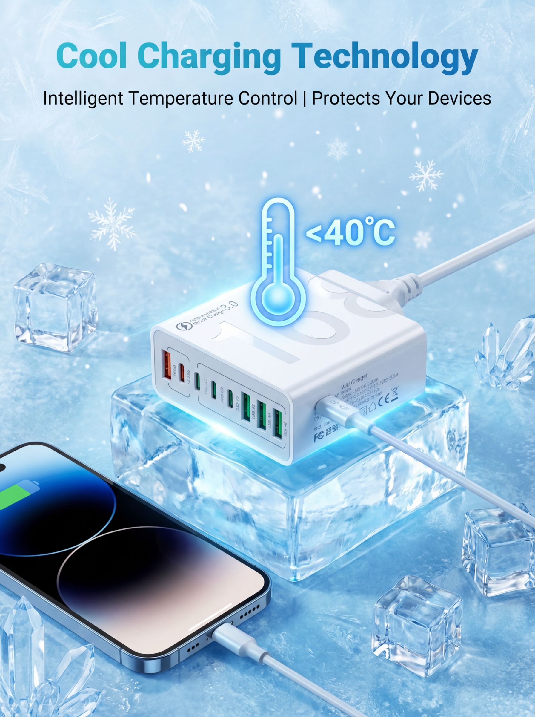 Charge 50% faster! PD 30W & QC 3.0 for 8 devices simultaneously ⚡The charging station of 2026: One hub for everything – from iPhone to laptop 📱💻Safe fast charging: Intelligent chips protect your batteries around the clock 🛡️