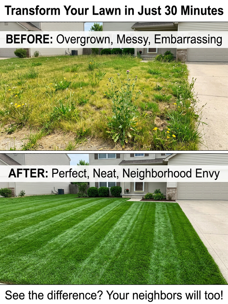 🚀Mow 5X Faster: Clear 100㎡ in 3 Mins Without Ever Bending Over! No More Repeat Passes!