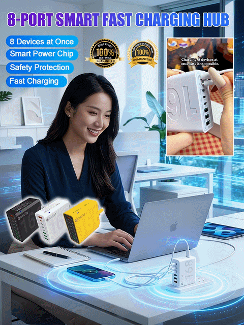 Charge 50% faster! PD 30W & QC 3.0 for 8 devices simultaneously ⚡The charging station of 2026: One hub for everything – from iPhone to laptop 📱💻Safe fast charging: Intelligent chips protect your batteries around the clock 🛡️