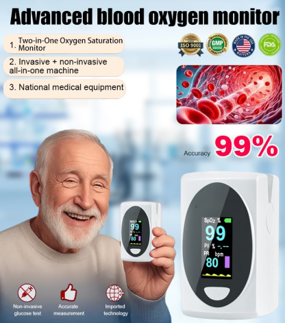 【Finger-Clip Pulse Oximeter】✌️No finger pricking required👍99% Accuracy⌚️Measure your blood sugar, blood pressure, cholesterol, blood oxygen, and heart rate precisely in just 5 seconds.