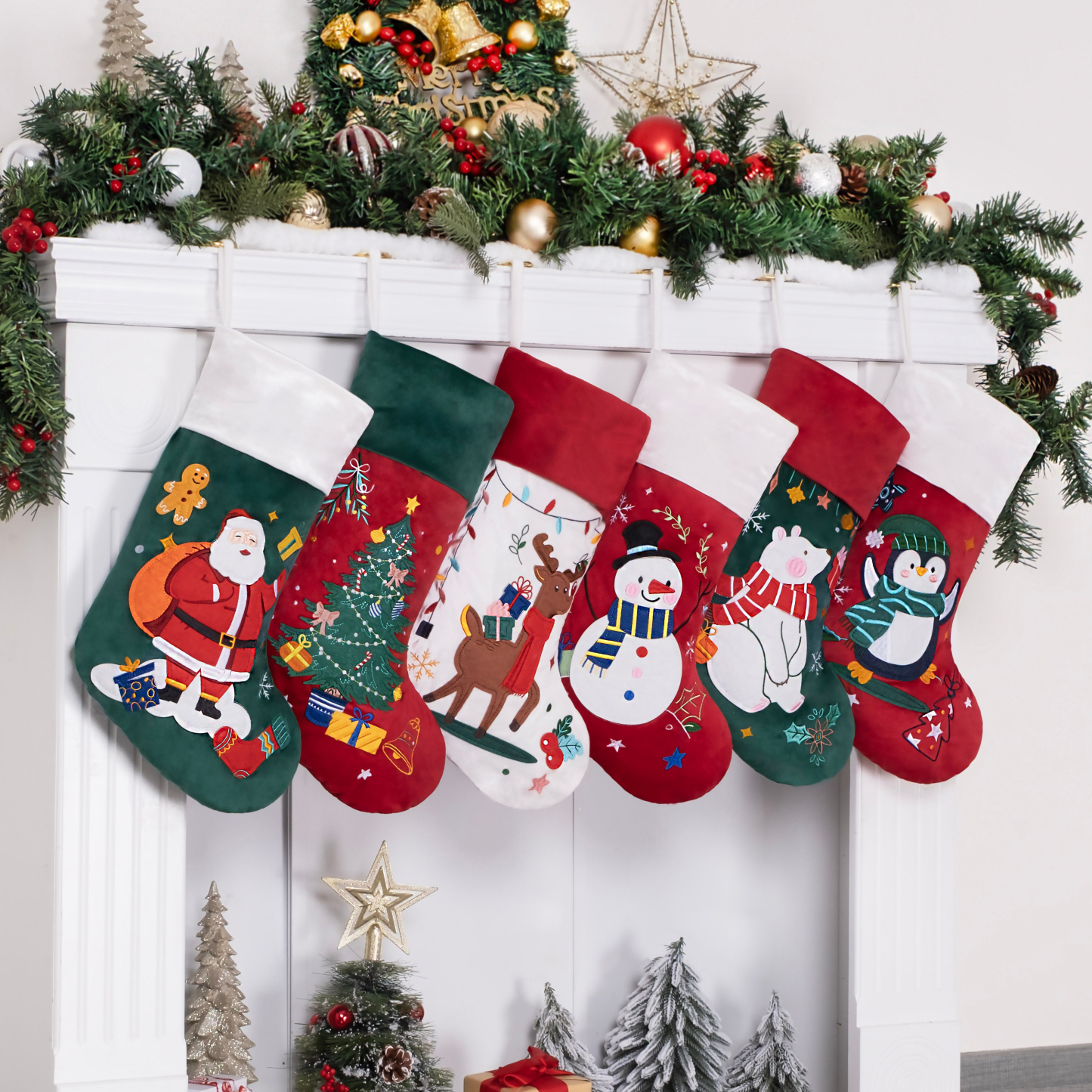 🎅Velvet Embroidered Applique Christmas Stocking