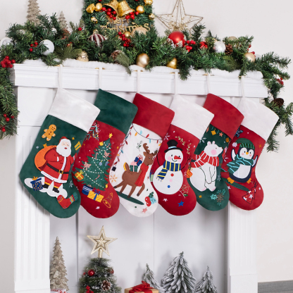 🎅Velvet Embroidered Applique Christmas Stocking