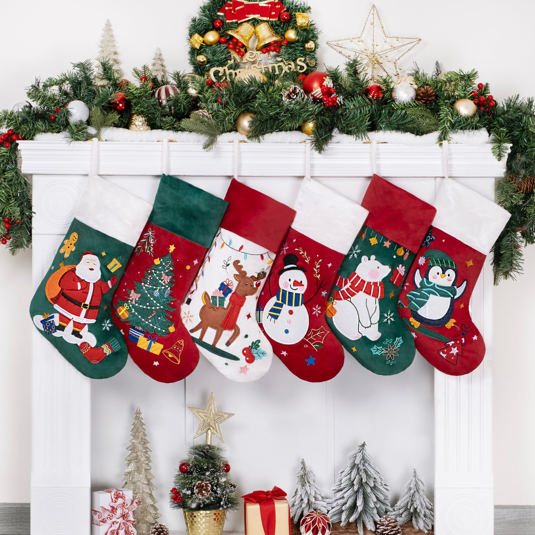 🎅Velvet Embroidered Applique Christmas Stocking